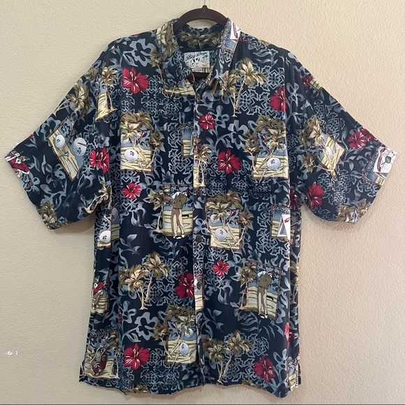 Vtg Big Dog Mens Hawaiian All Over Golf Floral Button Down Sz XL Beachy Summer - Picture 1 of 6